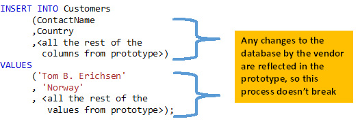 Our break resistant queries read column names from a stored prototype row